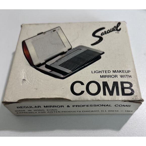 Vintage Saravel Lighted Makeup Mirror With Comb Original Box Hong Kong - Picture 1 of 6